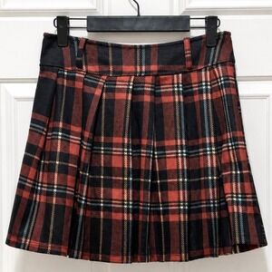 Just Polly New York Plaid Pleated Mini Skirt Black Orange Preppy Y2K Punk Small